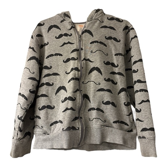 Gymboree Gray and Black Mustaches Hoodie Size Large - Picture 1 of 4
